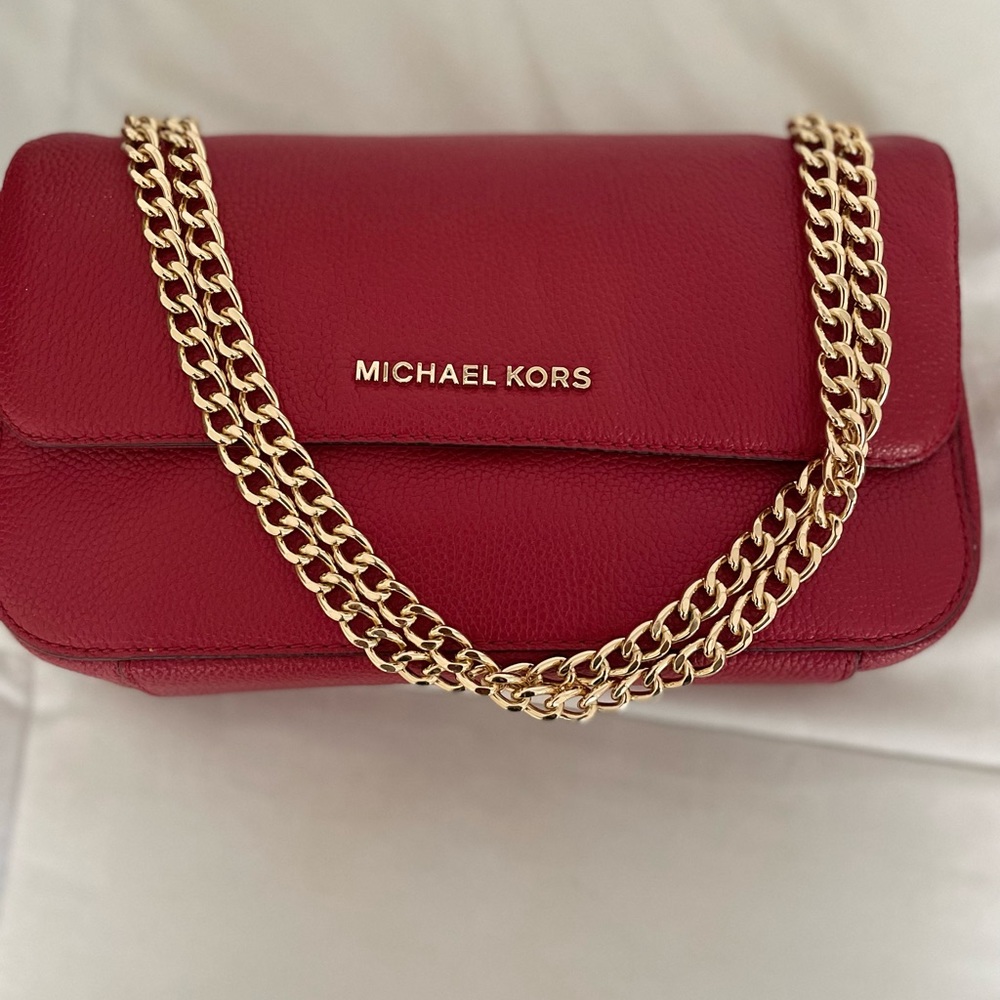 Michael Kors red crossbody bag with gold hardware